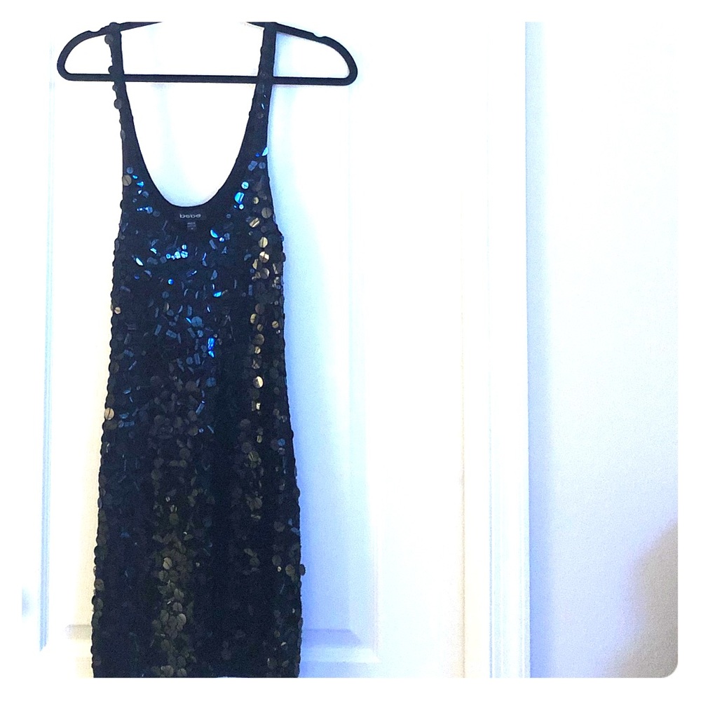 Bebe Short Black Sequin Tank Dress